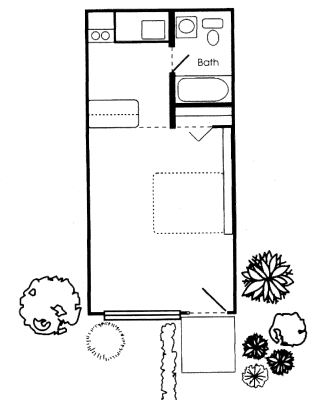 Floor plan for studio, 1 bath, 576 sqft