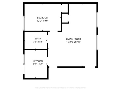Floor plan for 1 bed, 1 bath, 625 sqft