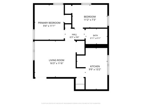 Floor plan for 2 beds, 1 bath, 670 sqft