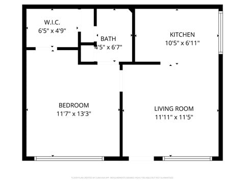 Floor plan for 1 bed, 1 bath, 525 sqft