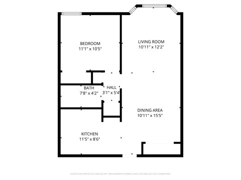 Floor plan for 1 bed, 1 bath, 546 sqft