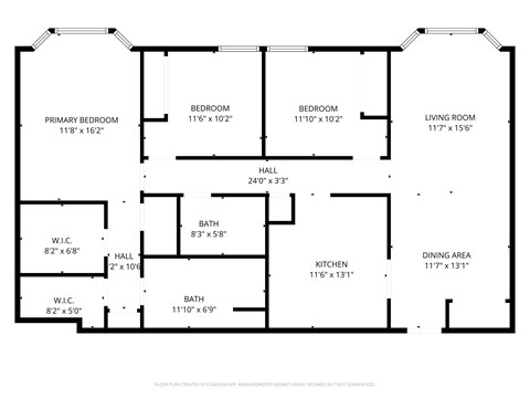 Floor plan for 3 beds, 2 baths, 1222 sqft