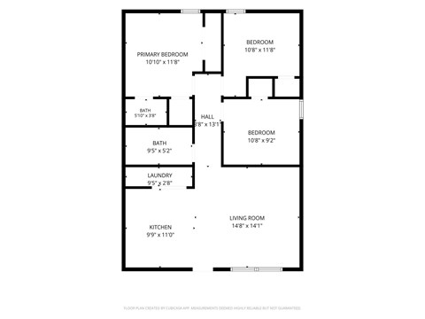Floor plan for 3 beds, 1.5 baths, 850 sqft
