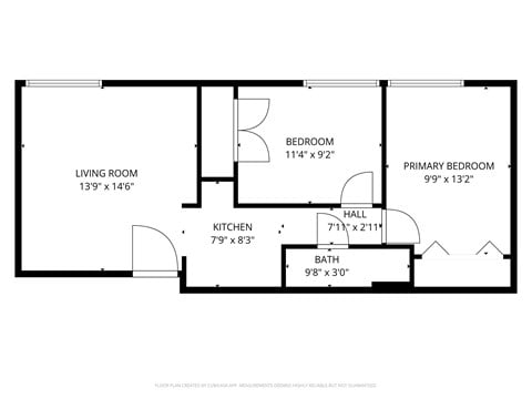 Floor plan for 2 beds, 2 baths, 560 sqft