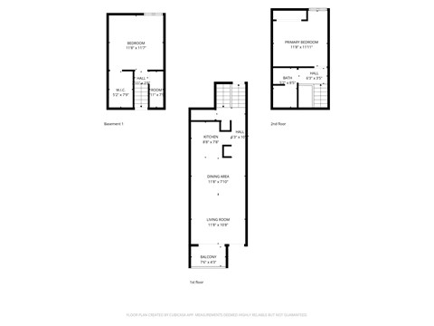 Floor plan for 2 beds, 1 bath, 760 sqft