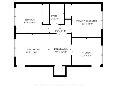 Floor plan for 2 beds, 1 bath, 822 sqft