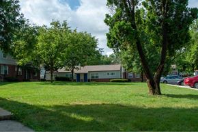 Indianapolis apartment for rent - A tree in a grassy area in front of a building.