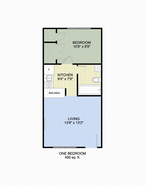 Floor plan for 1 bed, 1 bath, 450 sqft