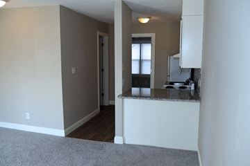 Greenville apartment for rent - a kitchen with a counter and a door into a living room