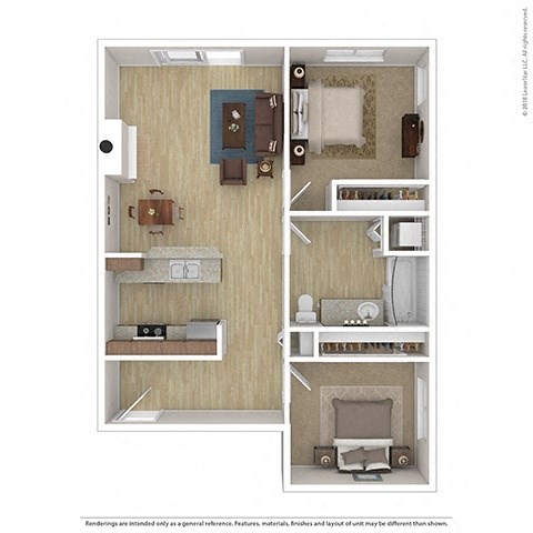 Floor plan for 2 beds, 1 bath, 813 sqft