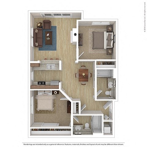 Floor plan for 2 beds, 2 baths, 926 sqft