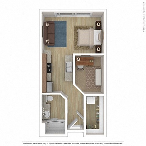 Floor plan for studio, 1 bath, 499 sqft