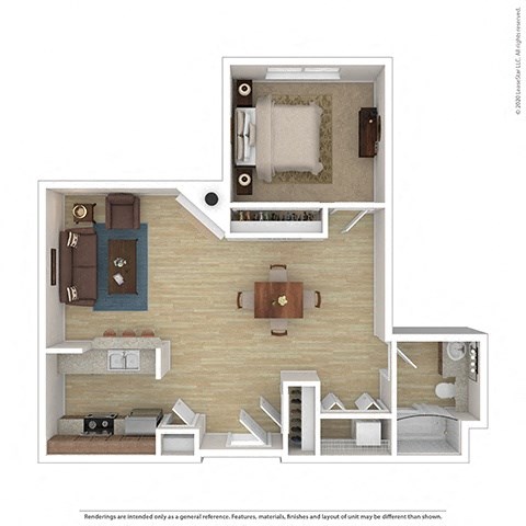 Floor plan for 1 bed, 1 bath, 740 sqft