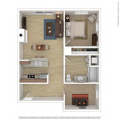 Floor plan for 1 bed, 1 bath, 756 sqft