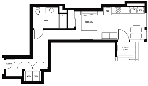 Floor plan for studio, 1 bath, 561 sqft