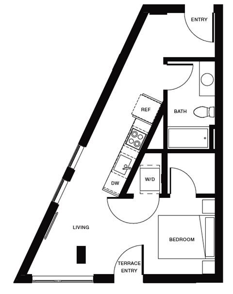 Floor plan for studio, 1 bath, 515 sqft