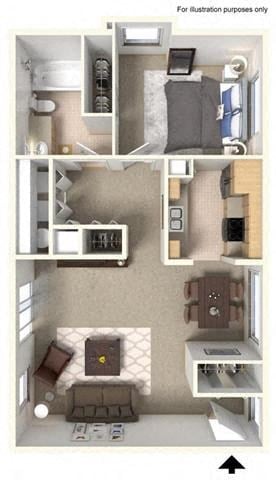 Floor plan for 1 bed, 1 bath, 625 sqft