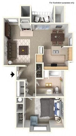 Floor plan for 1 bed, 1 bath, 735 sqft
