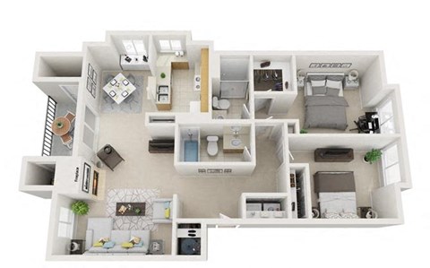 Floor plan for 2 beds, 2 baths, 1025 sqft