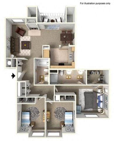 Floor plan for 3 beds, 2 baths, 1200 sqft