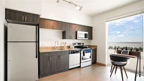 Seattle apartment for rent - a kitchen with a stove and a refrigerator