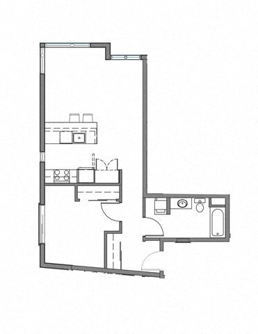 Floor plan for 1 bed, 1 bath, 675 sqft