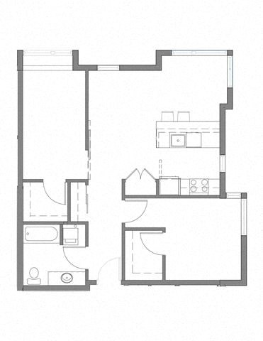 Floor plan for 1 bed, 1 bath, 881 sqft