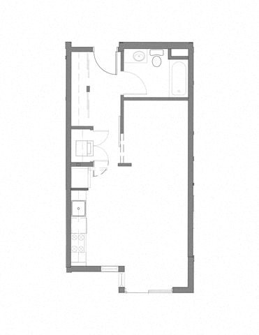 Floor plan for 1 bed, 1 bath, 588 sqft