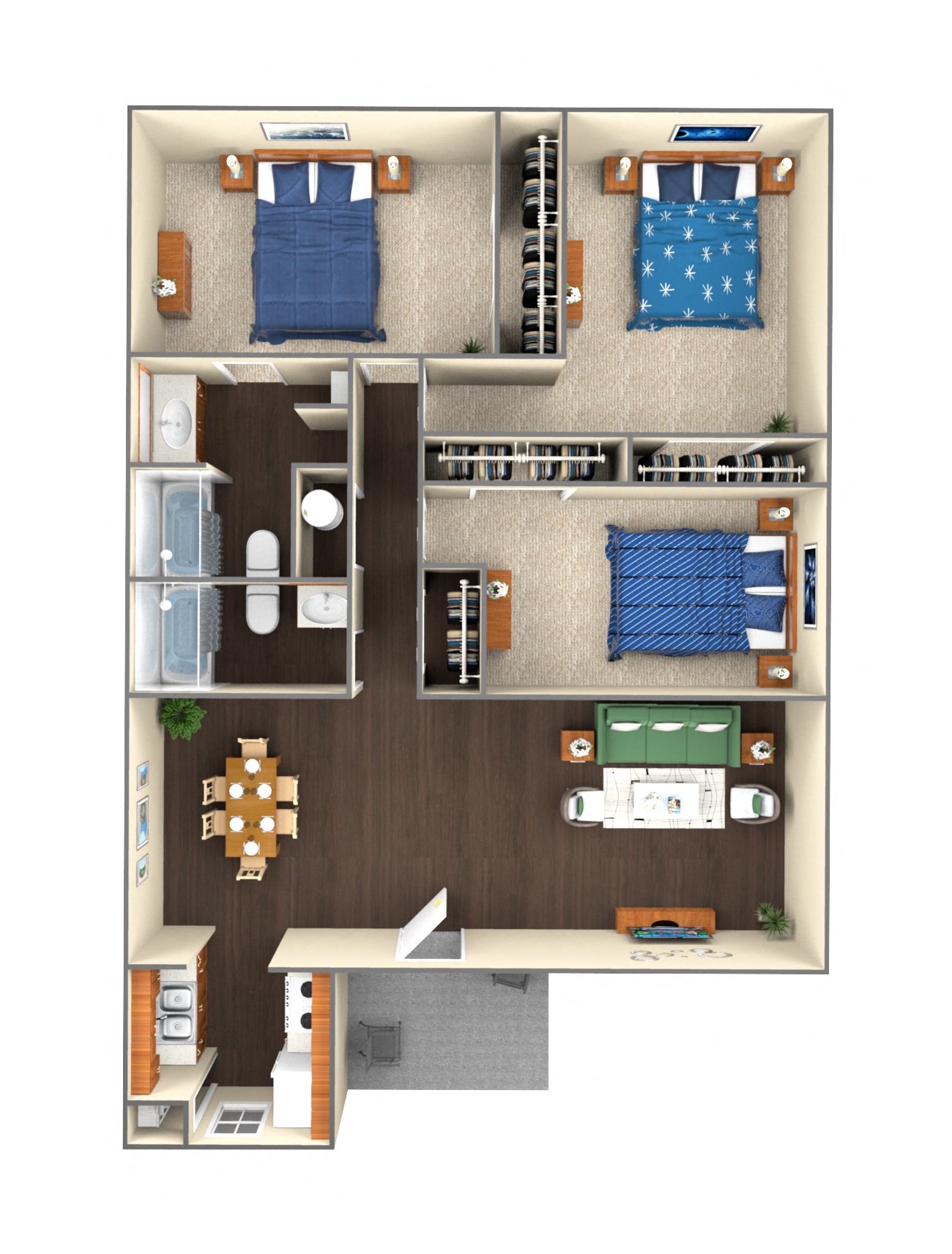 Floor plan for 3 beds, 2 baths, 1146 sqft