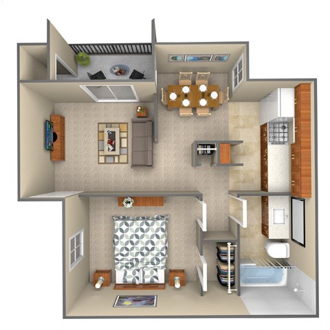 Floor plan for 1 bed, 1 bath, 523 sqft