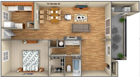 Floor plan for 1 bed, 1 bath, 850 sqft