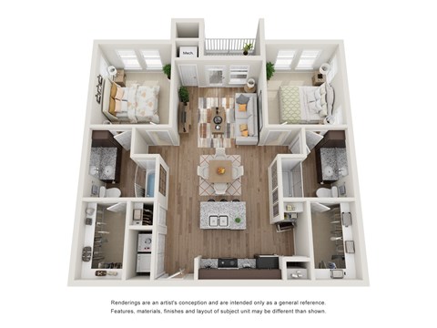 Floor plan for 2 beds, 2 baths, 960 sqft