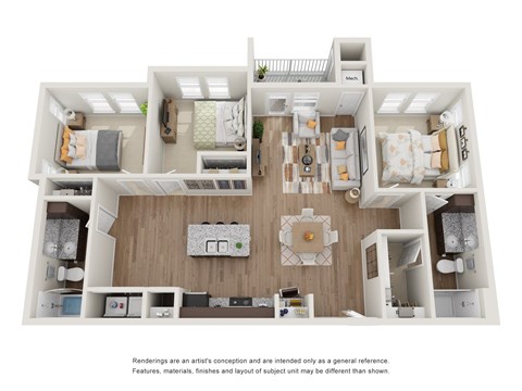 Floor plan for 3 beds, 2 baths, 1180 sqft