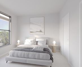 Del Valle apartment for rent - A bedroom with a large bed and a painting on the wall. at Enclave on Ross Apartments, Texas