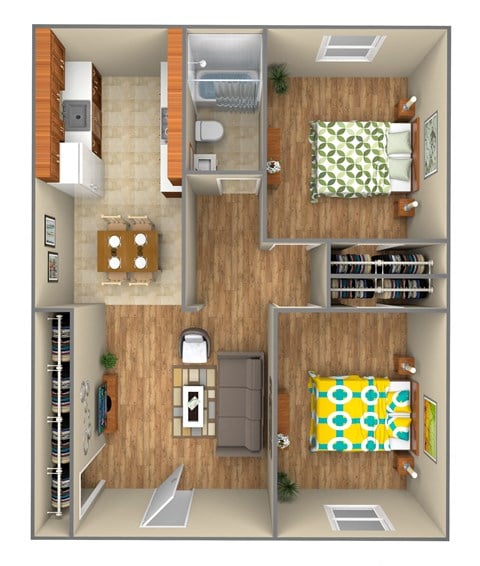Floor plan for 2 beds, 1 bath, 600 sqft