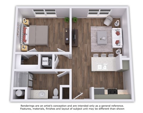 Floor plan for 1 bed, 1 bath, 626 sqft