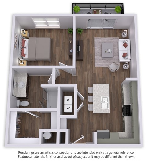 Floor plan for 1 bed, 1 bath, 751 sqft