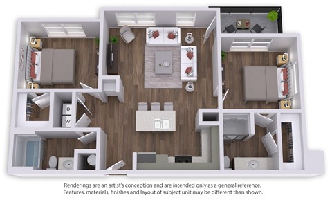 Floor plan for 2 beds, 2 baths, 1151 sqft