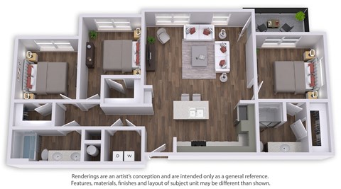 Floor plan for 3 beds, 2 baths, 1392 sqft