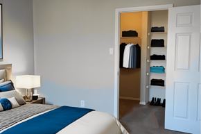 San Antonio apartment for rent - a bedroom with a bed and closet with a closet door open