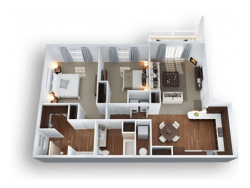 Floor plan for 2 beds, 2 baths, 1254 sqft