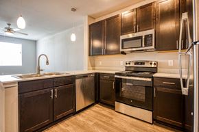 Corpus Christi apartment for rent - this is a repeating pattern of brown and tan wallpaper