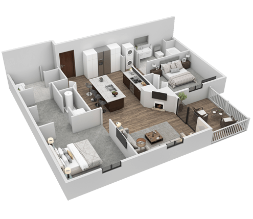 Floor plan for 2 beds, 2 baths, 1138 sqft
