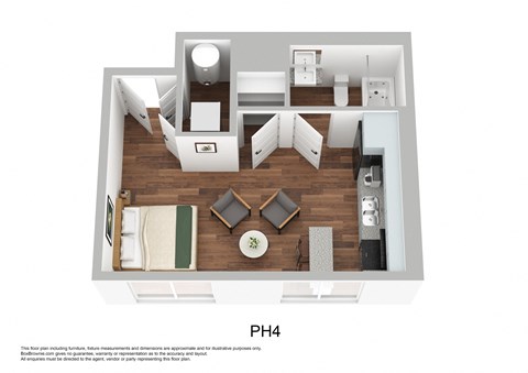 Floor plan for studio, 1 bath, 413 sqft
