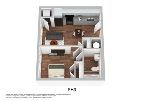 Floor plan for 1 bed, 1 bath, 475 sqft