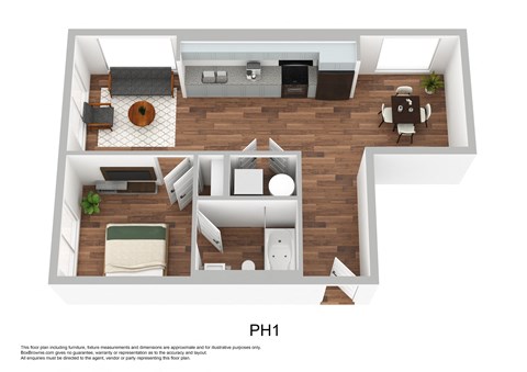 Floor plan for 1 bed, 1 bath, 659 sqft