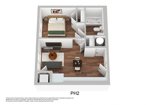 Floor plan for 1 bed, 1 bath, 461 sqft
