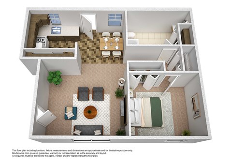 Floor plan for 1 bed, 1 bath, 660 sqft