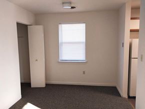 Snow Hill apartment for rent - A room with a white door, a window with blinds, and a carpeted floor.