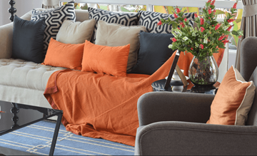 Peebles apartment for rent - a living room with blue and orange pillows and a couch